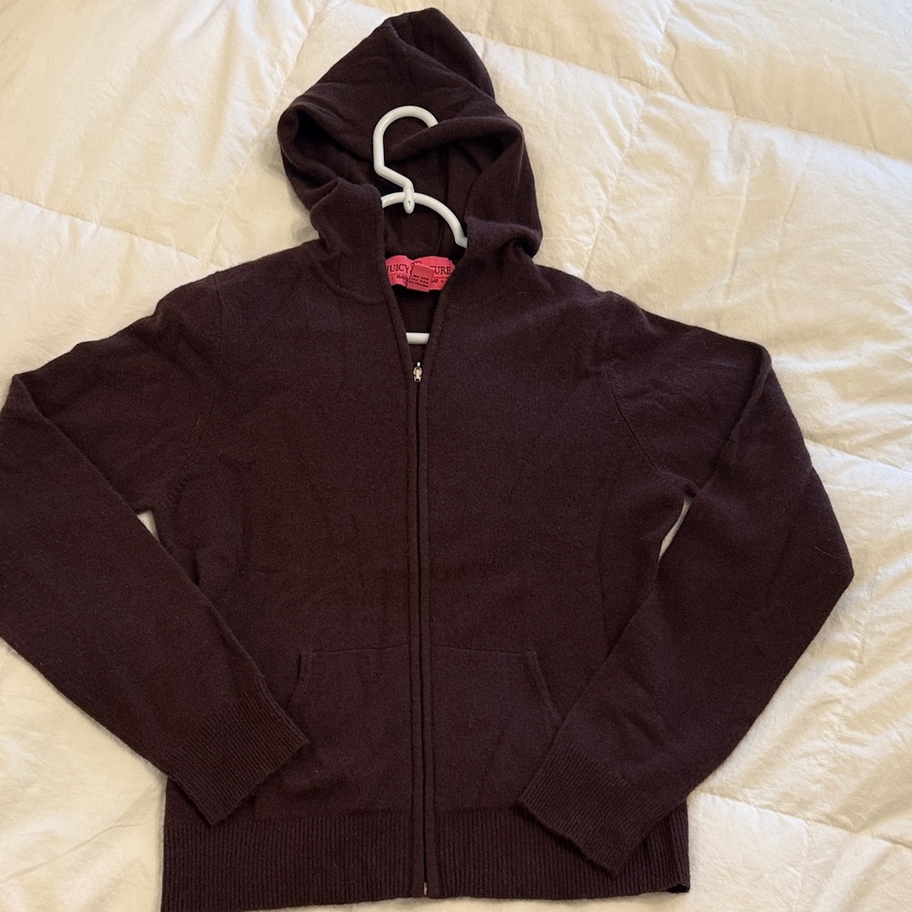 Juicy Couture cashmere Dark Brown Zip-Up Sweater w hood size L